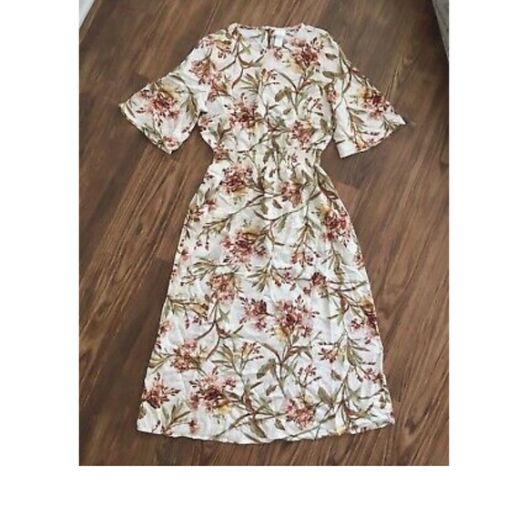 H&M Zara Mango Midi Floral Dress Summer Short 3/4 Sleeve - Picture 2 of 12